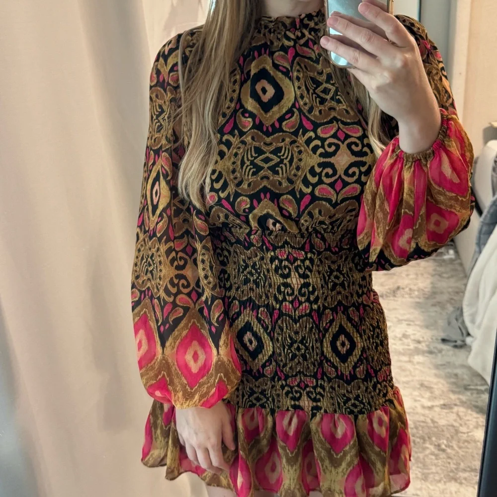 Bohemian Patterned Dress with Bell Sleeves - Picture 10 of 10